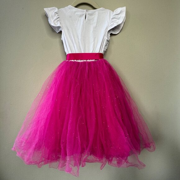 ORIGAMI Sequin Top Tutu Dress Girls 8 Hot Pink & Silver Huge Glitter Party Skirt - Picture 2 of 8